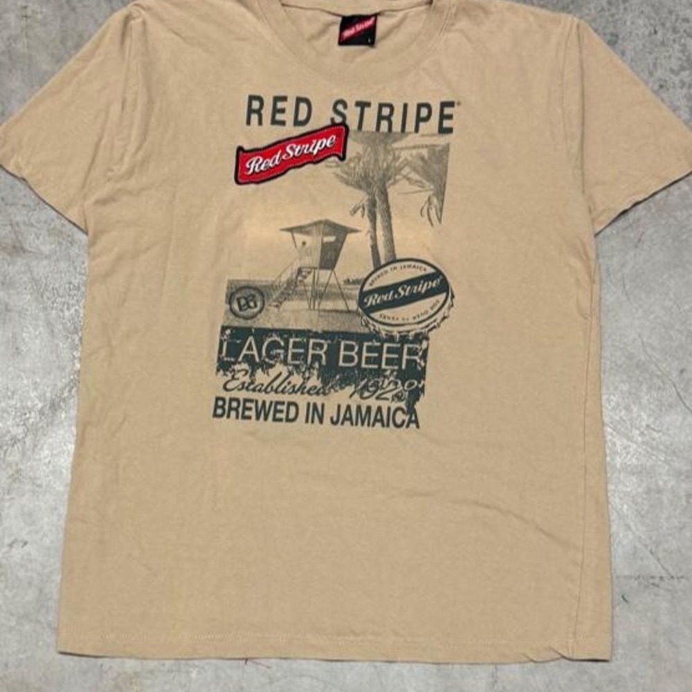 Vintage Red Stripe Jamaican Lager Beer Logo T Shirt Sz Large